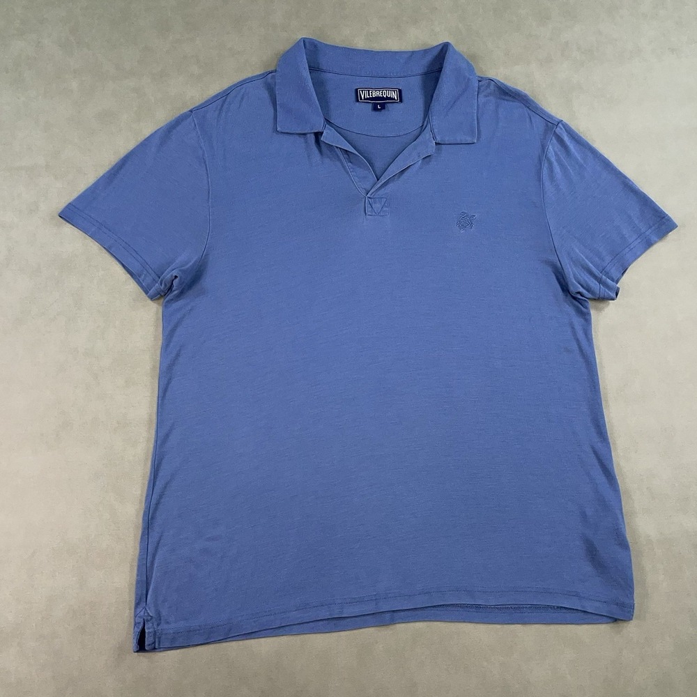 VILEBREQUIN Polo Shirt Men's Large 100% Tencel Blue Luxury Resort Quiet Luxury